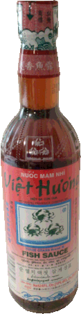 A bottle of Three Crabs brand fish sauce.